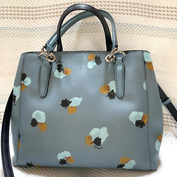 Coach Minetta Multi Compartment Floral Satchel/Crossbody Dusty Light Blue Bag - Picture 4 of 13